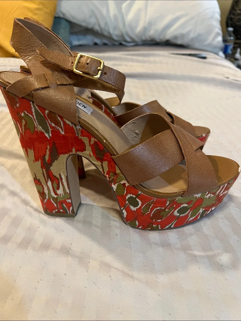 Steve Madden Brown Cross-Strap Wedge Sandals